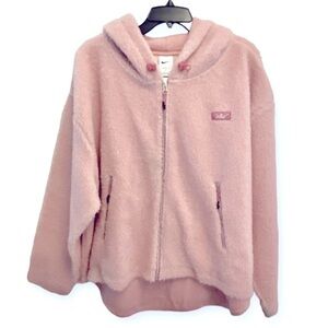 Nike Therma-Fit Faux Fur Full Zip Light Pink Hoodie Active Running Jacket 1X